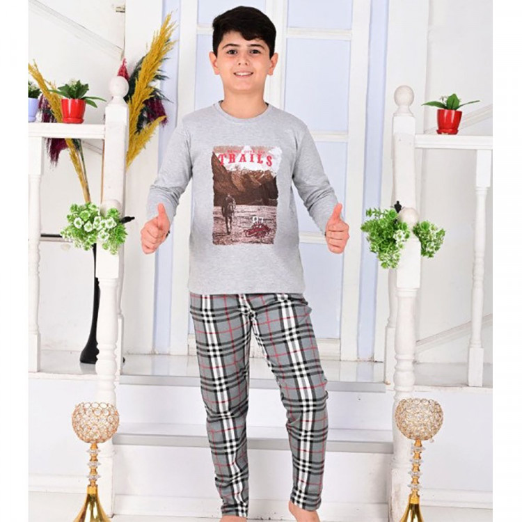 Пижама для мальчика арт.35455 (лонгслив+брюки) размер 30/122-34/134 цвет меланж