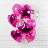 Букет шаров 14шт/наб. латекс/фольга "Романтика" цв. фуксия арт.3734614