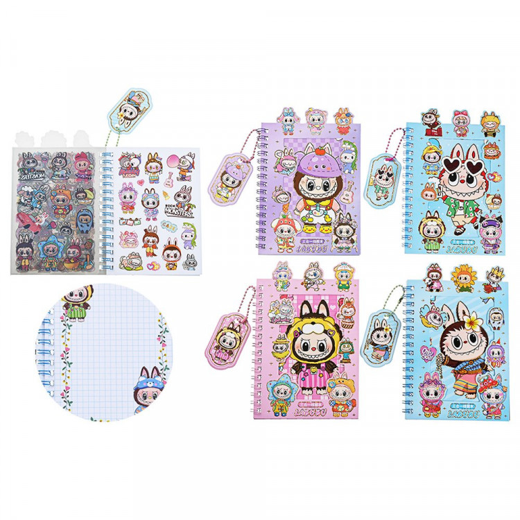 Блокнот А5 мягкая обложка на гребне 16 листов (Mazari) Зубастик 8 листов с наклейкам ассорти арт.M-3300