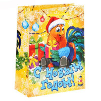 Пакет подарочный 18*23см бумаж. Петушок с подарками арт.1299860