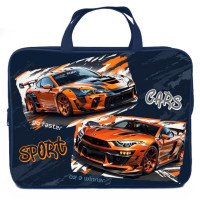 Папка А4 текстиль на молнии ручка-тесьма широкая боковинка (Оникс)  Спорткары арт.ПМД 4-20