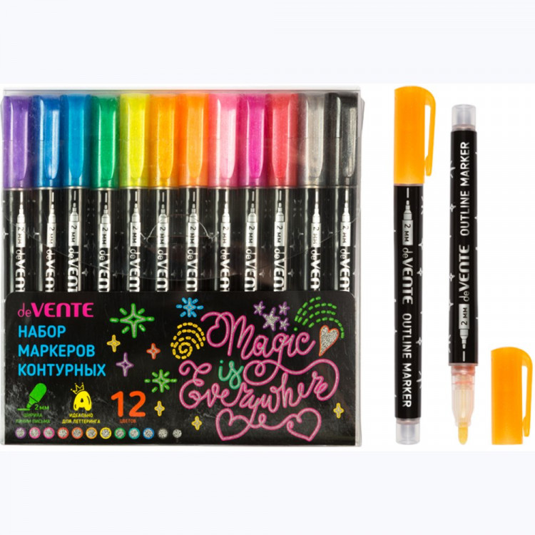 Маркеры контурные (deVENTE) HOBBY CREATIVE Outliner 12 цветов пулевидный наконечник, ширина линии 2 мм арт.5044410