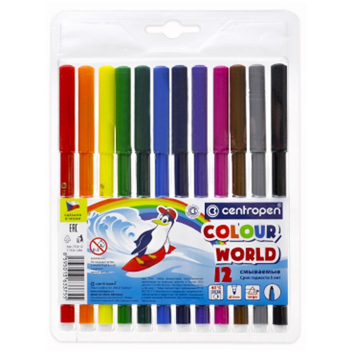 Фломастеры (Centropen) Colour World Washable 12 цветов арт.7550/12 TP / 7790/12 TP