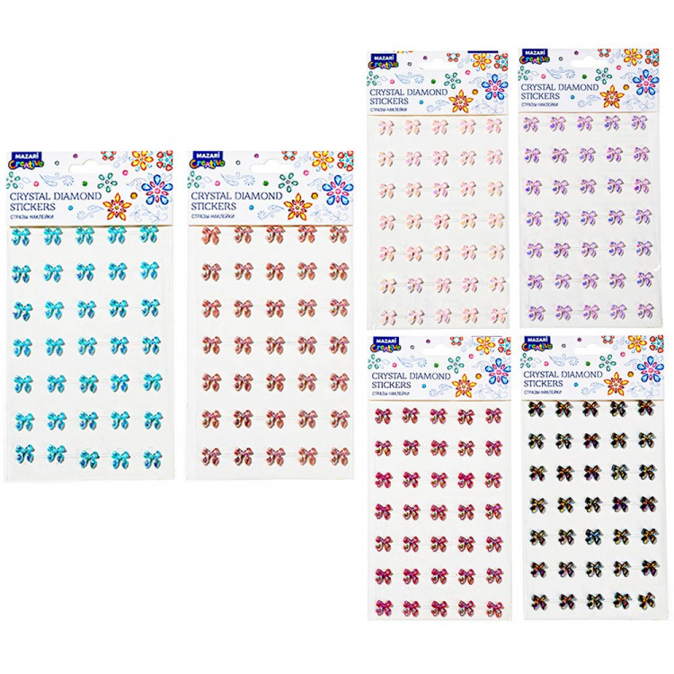 Наклейки-стразы пластиковые (Mazari) Бантики 9,2*15,5 см 6 дизайнов арт.M-20456