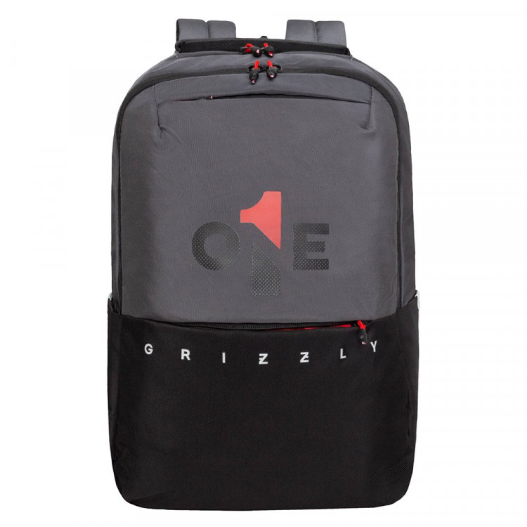 Рюкзак для мальчиков (Grizzly) арт RU-437-4/1 черный-серый 29х43х15 см