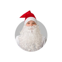 Колпак карнавальный "Новогодний" красный с бородой сатин арт.103-1-52-54