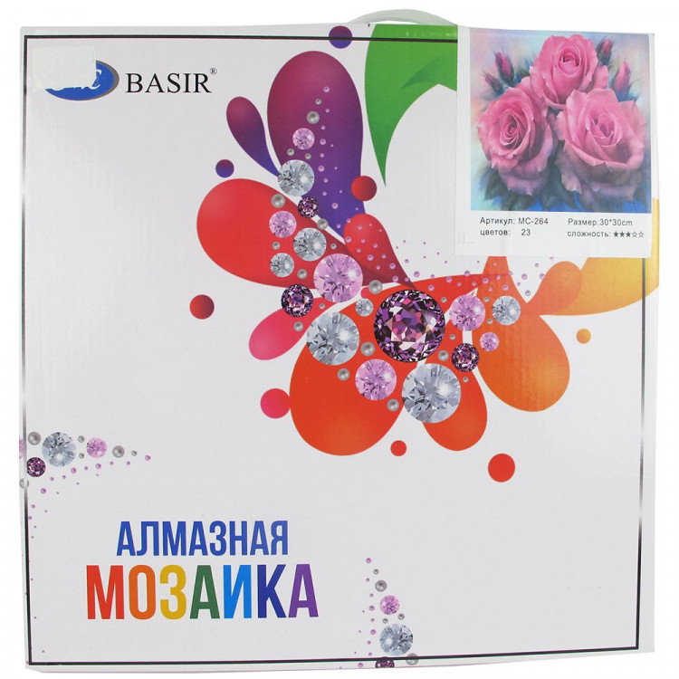 Алмазная мозаика 30х30см (MC Basir) Розовые розы подрамник полное заполнение арт.МС-264