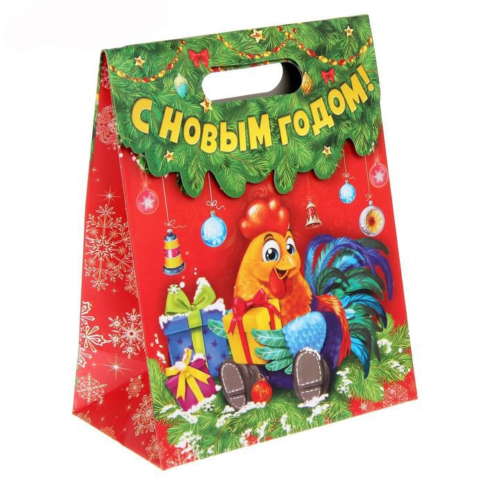 Пакет подарочный 18*23см бумаж. Петух с подарком арт.1313828
