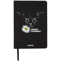 Записная книжка твердая обложка искуственная кожа А5 80 листов (deVENTE) Ромашка шелкография, отстрочка, ляссе арт.2251556