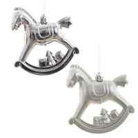 Фигурка на ёлку пластик "Лошадка-качалка" 02шт/наб. 10см цв.белый/серебро арт.826182