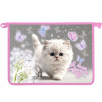 Папка школьная для тетрадей А4 на молнии (Оникс) Белый котик дизайн с двух сторон арт.ПТ-835