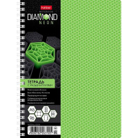 Тетрадь пластиковая обложка А5 клетка 96 листов на гребне (Hatber) DIAMOND NEON 4 цветных разделителя с линейкой зеленая арт.96Т5В1гр_02034