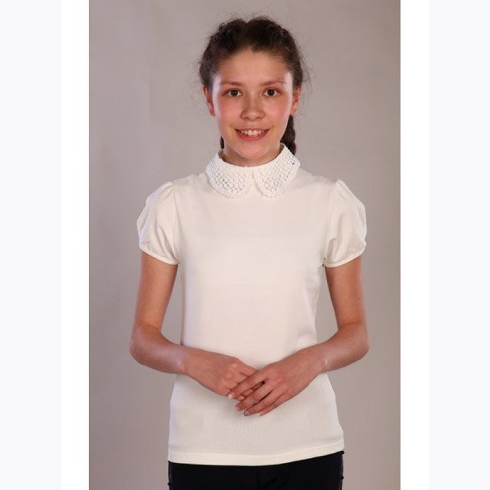 Джемпер для девочки трикотажный (Ликру) короткий рукав цвет экрю арт.1112 размер 134
