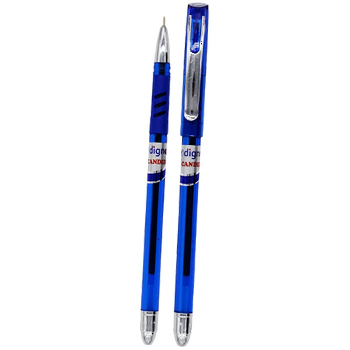 Ручка шариковая  прозрачный корпус  резиновый упор DIGNO CANDID син/масл игла 0,7мм, арт.DG-10131 (Ст.10/1400)