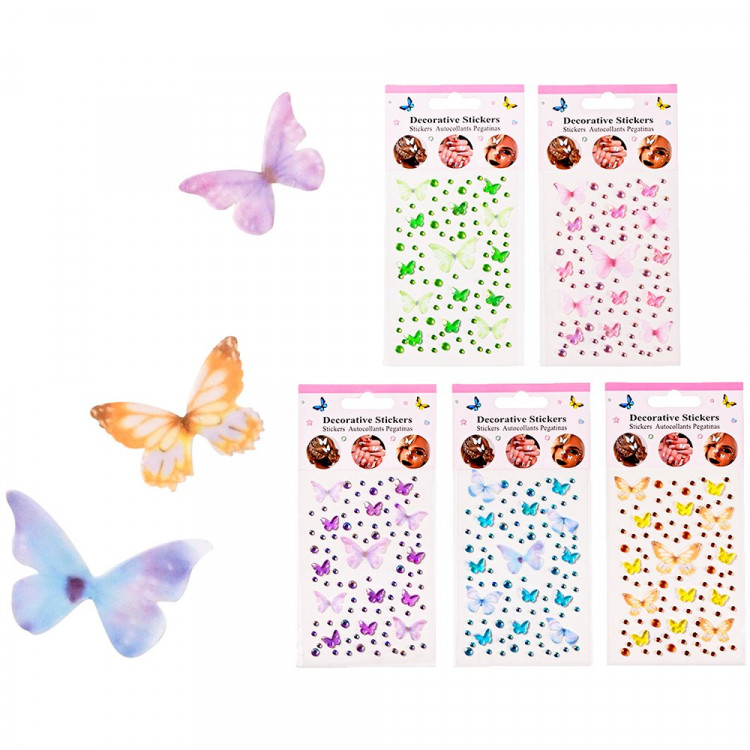 Наклейки-стразы пластиковые (Mazari) Бабочки 17*8,5 см 5 цветов арт.M-20723