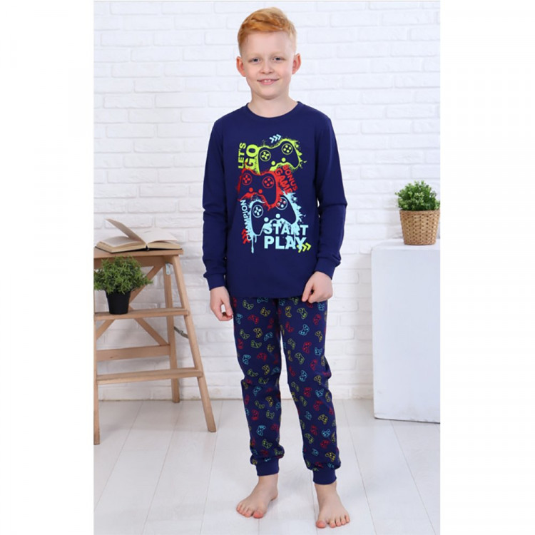 Пижама для мальчика арт.Джойстик размер 32/128-38/146 цвет темно-синий