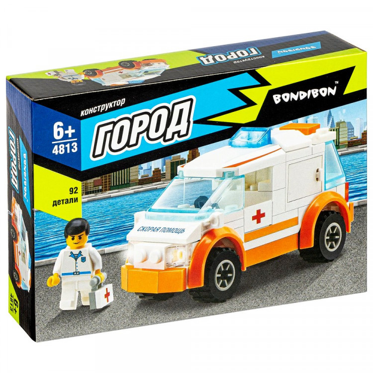 Конструктор пластиковый Город. Скорая помощь 92 деталей (Bondibon) арт.ВВ4813