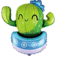 Шар фольгированный 91см Фигура "Кактус в голубом кашпо" арт.2306897