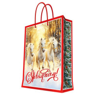 Пакет подароч. бумаж. 26*32см "Три белых коня" цв.белый арт.95745FE