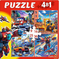 Пазл 4 в 1 9,16,25,36 элементов Машины и роботы (РК) арт.П-7587