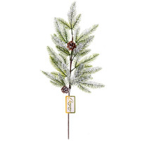 Украшение декоративное "Ветка. Хвоя литая, шишки" 64см, заснеженная арт.201-2736