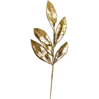 Украшение декоративное "Ветка. Листья пластик" 30см цв.золото арт.86957