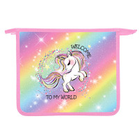 Папка школьная для тетрадей А5 на молнии (Оникс) Радужная единорожка арт.ПТ-735 дизайн с двух сторон