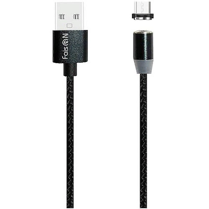 Кабель USB - микро USB FaisON HU40A Magnetic Adsorption,1.0м,круглый, 2.1A,ткань,магнит, цв.черный