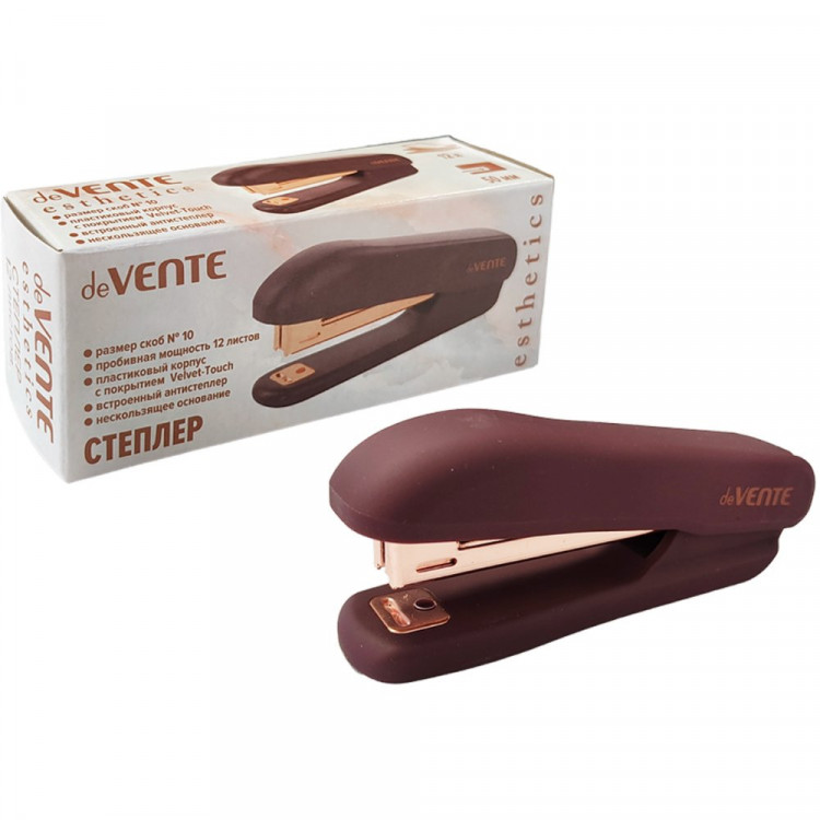 Степлер №10 (12л) пластиковый deVENTE Esthetics бургунди с антистеплером арт.4142519 (Ст.)
