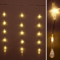 Гирлянда электрическая для дома занавес Бахрома 2*0,6м 50LED "Капля" цвет теплый белый (светлый провод)(можно соединять) арт.183-0033