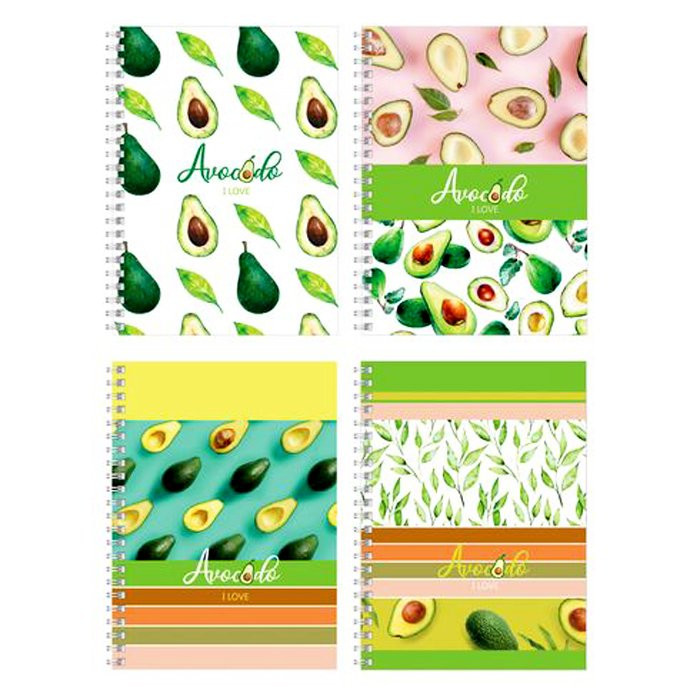 Записная книжка А6 твердая обложка на гребне 80 листов (BG) I love avocado ассорти арт 8326