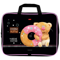 Папка А4 текстиль на молнии ручка-тесьма (Hatber) Кофейные коты арт.NSn_31106