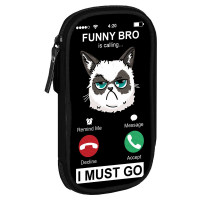 Пенал 1 отделение овальный (Феникс) Хмурый кот 200х110х20мм арт.68939