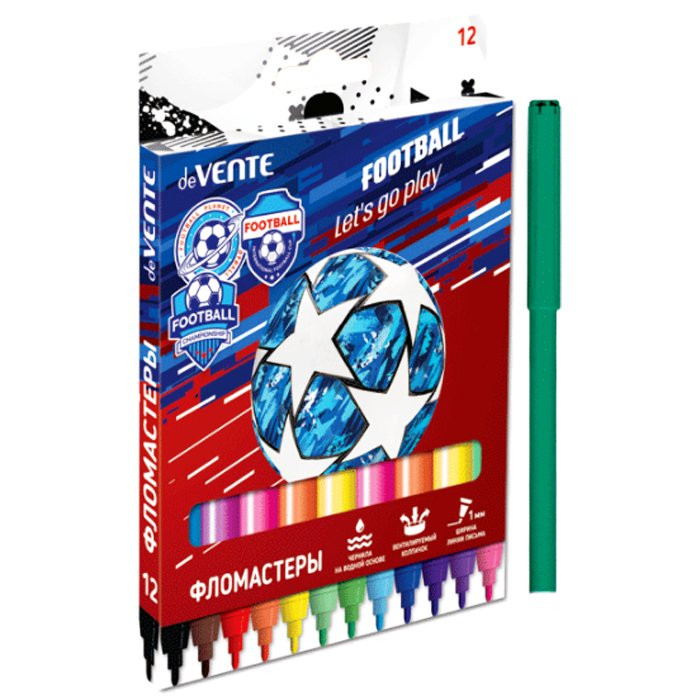 Фломастеры (deVENTE) Play Football 12 цветов картонная коробка арт.5081107