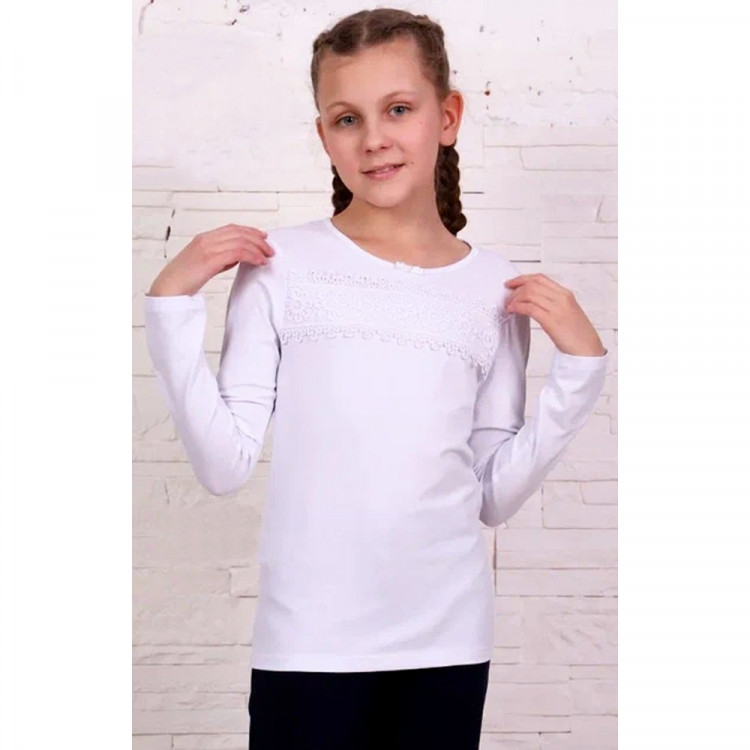 Джемпер для девочки трикотажный (Ликру) длинный рукав цвет белый арт.0218 ОКСАНА размерный ряд 32/128-40/158