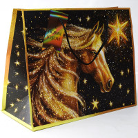 Пакет подароч. бумаж. 33*26см "Лошадь золотая" цв.черный арт.95775FE
