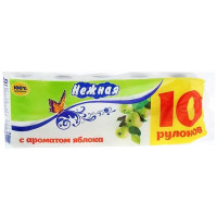 Бумага туалетная 2-слоя втулка 10 рулонов 15м белая "Нежная" Яблоко (Ст.4)